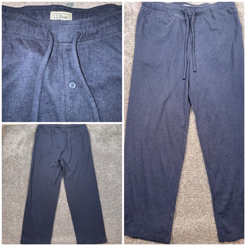 LL Bean Organic Cotton Lounge Pants 508084 Mens Drawstring Navy Blue XL NEW